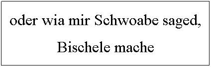 Textfeld: oder wia mir Schwoabe saged,??Bischele mache??